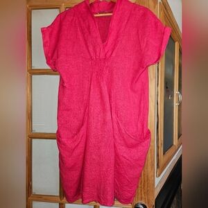 100% linen summer dress.  Meo Meli.  Made in Italy.  Raspberry color.